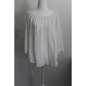 Studio JPR White Textured Peasant Blouse Crochet Trim Off Shoulder Boho Top XL